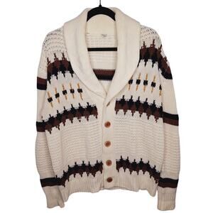 Vintage 70s Men Western Cardigan Shawl Collar M Southwestern Big Lebowksi Dude